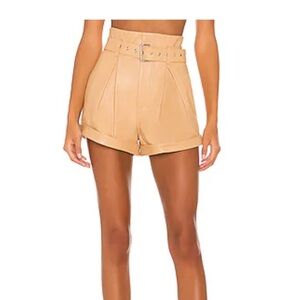 Camila Coelho Azan Real Leather Shorts in Camel Brand New